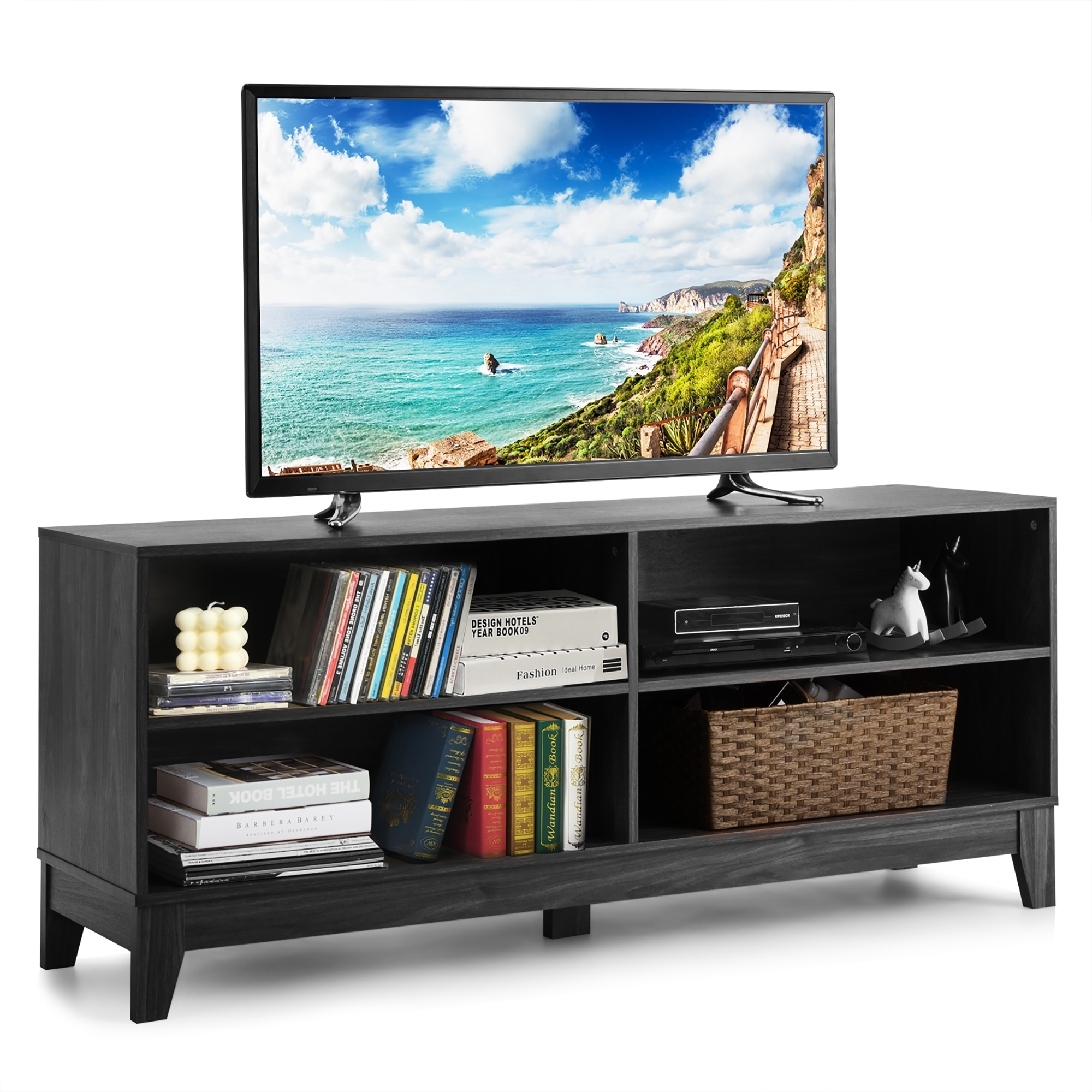 Costway 58'' Modern Wood TV Stand Console Storage Entertainment Media Center Black - image 1 of 10