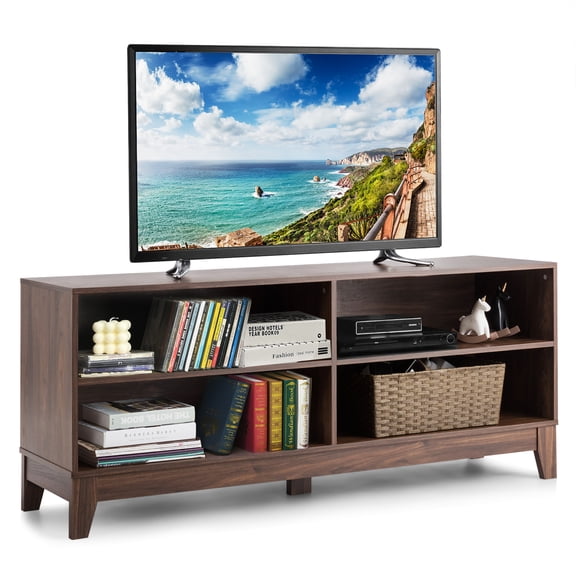 Costway 58'' Modern Wood TV Stand Console Storage Entertainment Media Center  Walnut