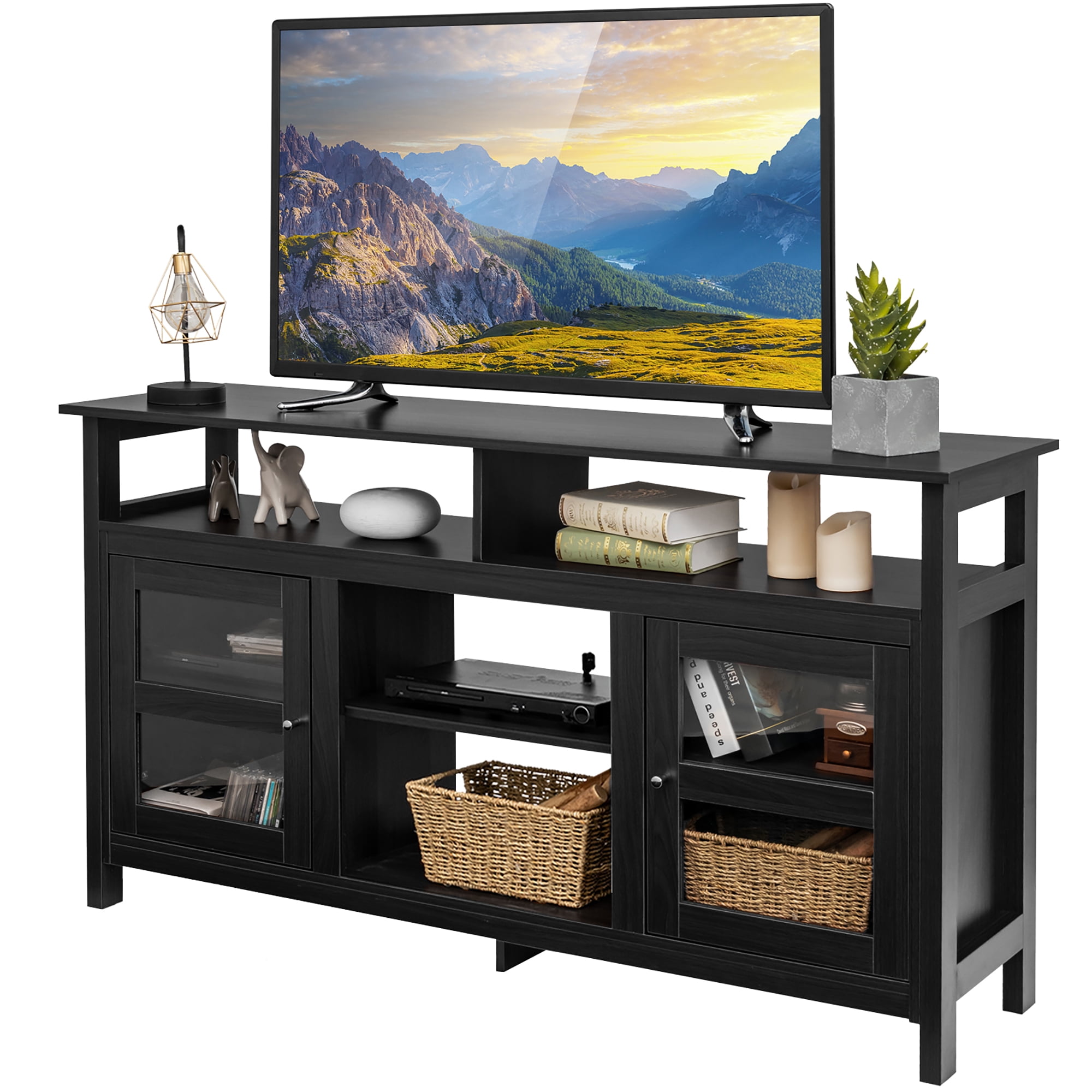 Costway 58'' Large LTV Stand Entertainment Console Center W/ 2 Cabinets ...