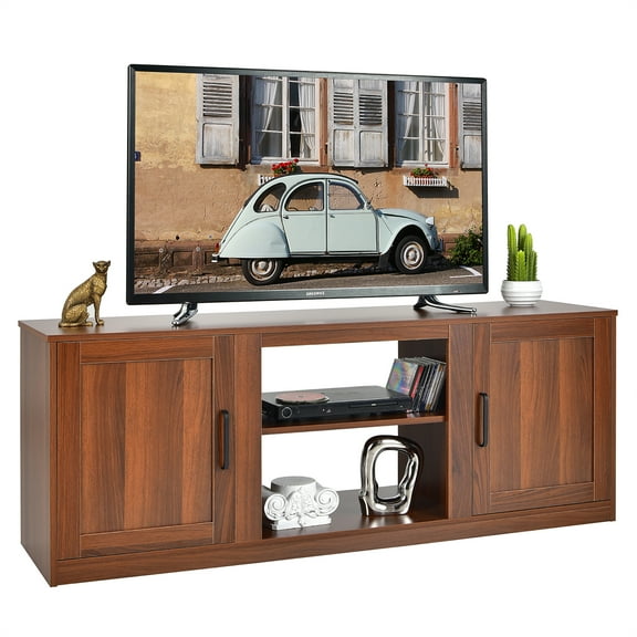 Costway 58'' TV Stand Entertainment Console Center W/ 2 Cabinets for 65'' TV Walnut