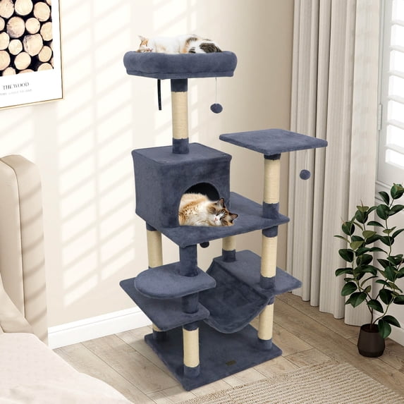 Cost Way Tree Costway 58” Tall Multi-level Cat Tree with Upholstered Perch & Cat ...