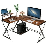 Costway 58'' x 44'' L-Shaped Computer Gaming Desk w/ Monitor Stand & Host Tray Home Office Walnut