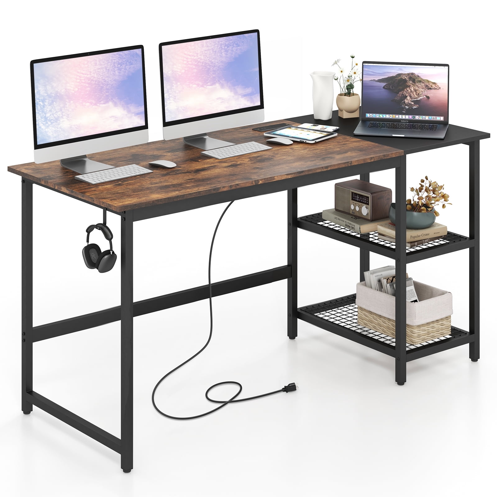 Costway 59'' Multifunctional Home Office Computer Desk with Shelves ...