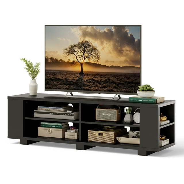 Costway 59'' Wood TV Stand Console Storage Entertainment Media Center w/ Adjustable Shelf Black