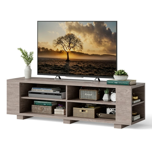 Costway 59'' Wood TV Stand Console Storage Entertainment Media Center with Shelf Grey
