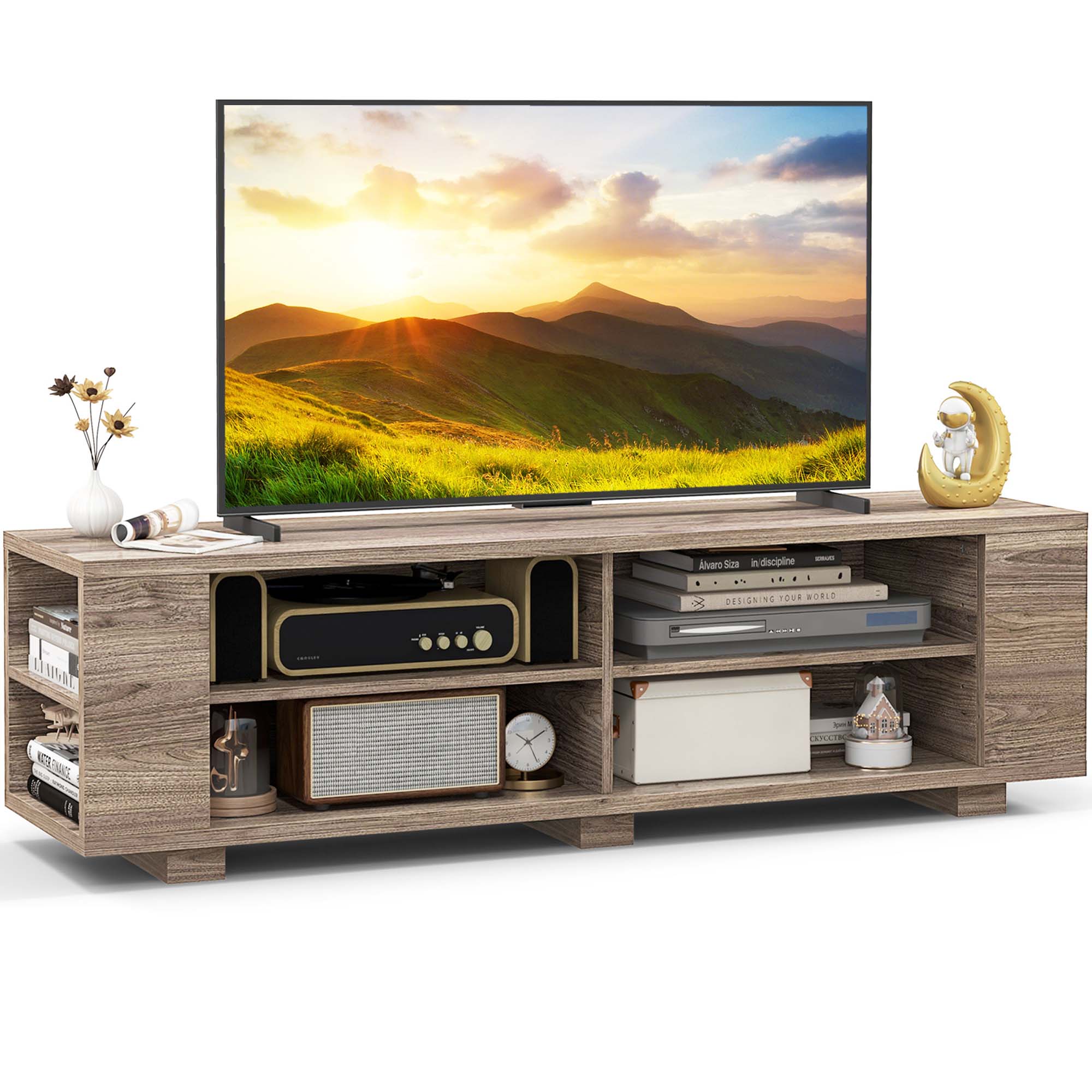 Costway 59" Wood TV Stand Console Storage Entertainment Media Center with Shelf Grey - image 1 of 10