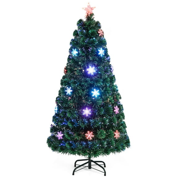 Costway 5FT Pre-Lit Fiber Optic Artificial Christmas Tree w/Multicolor Lights Snowflakes