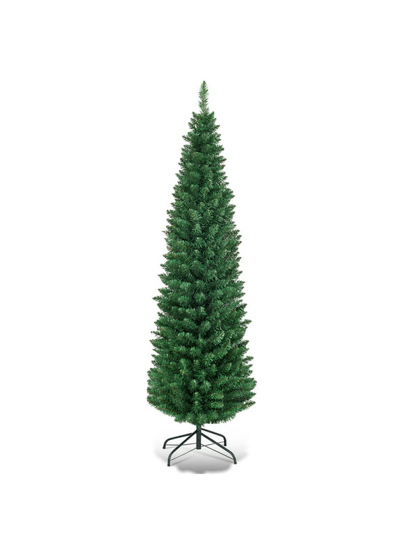 Costway 5Ft PVC Artificial Pencil Christmas Tree Slim Stand Green