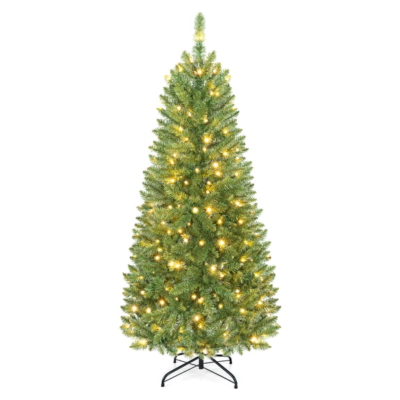 Costway 5 FT Pre-Lit Pencil Christmas Tree Hinged with 150 LED Lights