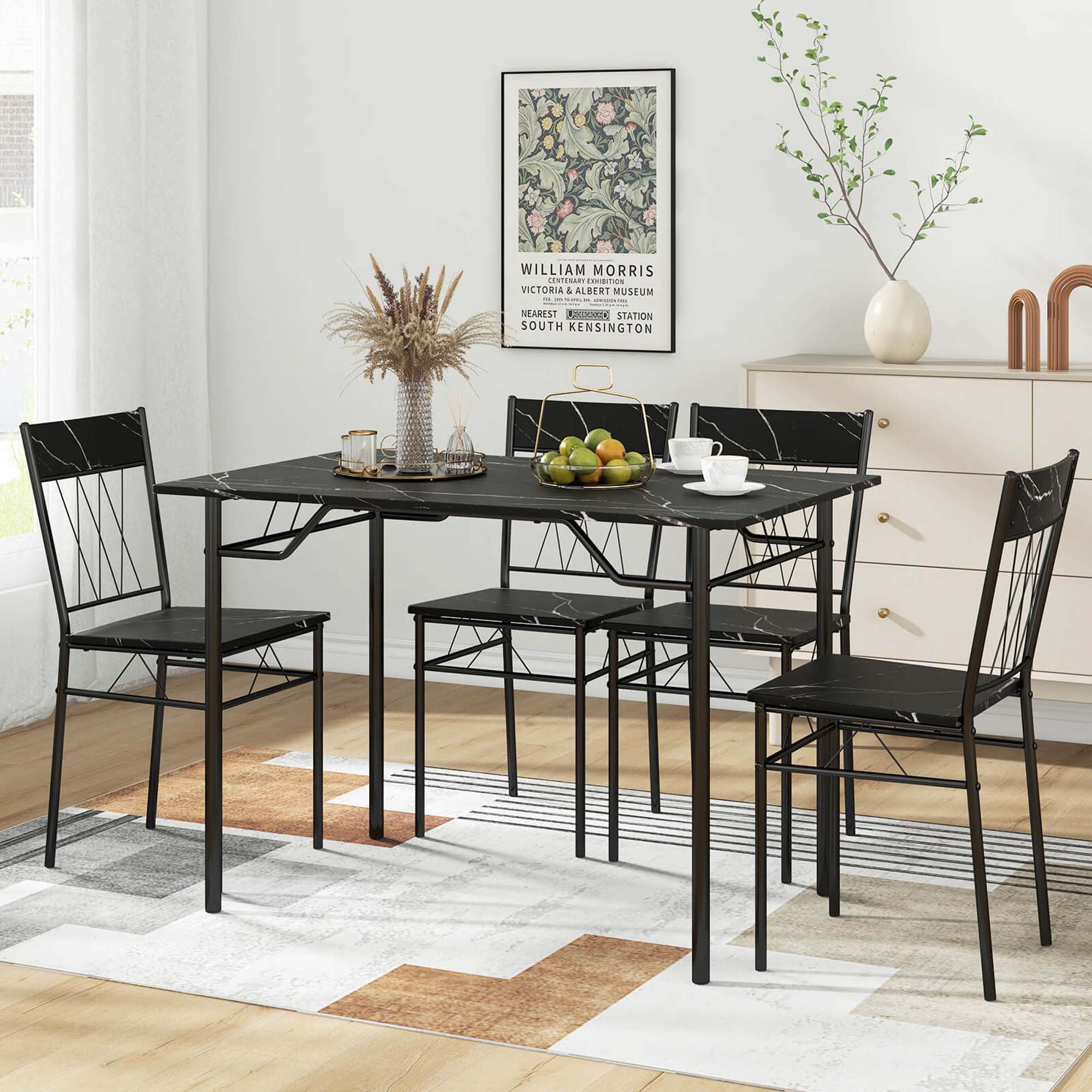 Costway 5PCS Dining Table Set for 4 Rectangular Kitchen Table & 4 ...