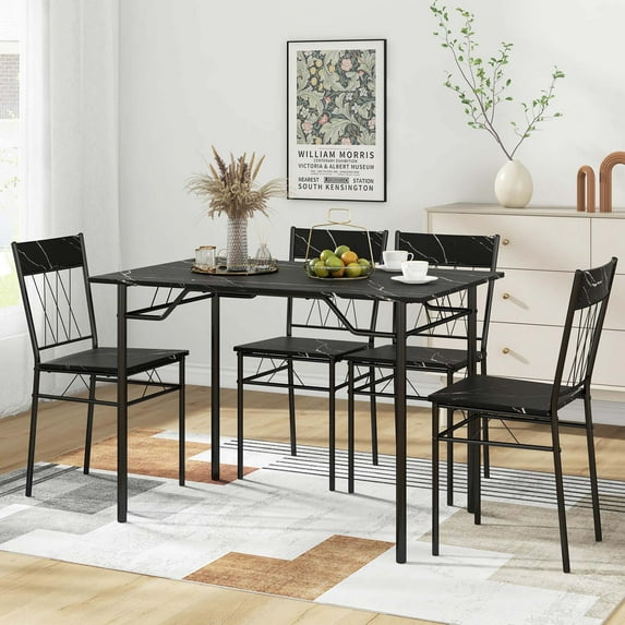 Costway 5PCS Dining Table Set for 4 Rectangular Kitchen Table & 4 Chairs with Metal Frame Cement Black