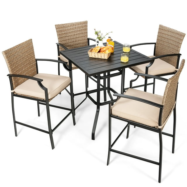 Costway 5Piece Patio Furniture Dining Set with Rattan Bar Stools and