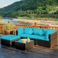 thumbnail image 1 of Costway 5PCS Outdoor Patio Rattan Furniture Set Sectional Conversation Turquoise Cushion, 1 of 12