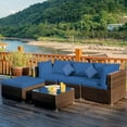 thumbnail image 1 of Costway 5PCS Outdoor Patio Rattan Furniture Set Sectional Conversation W/Navy Cushions, 1 of 12
