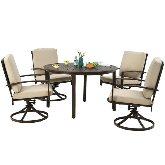 Costway 5PCS Patio Rattan Dining Set Swivel Chairs Cushioned Round Table Beige