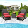 thumbnail image 1 of Costway 5PCS Patio Rattan Furniture Set Chair Ottoman Cushioned W/Cover Space Saving Red, 1 of 10