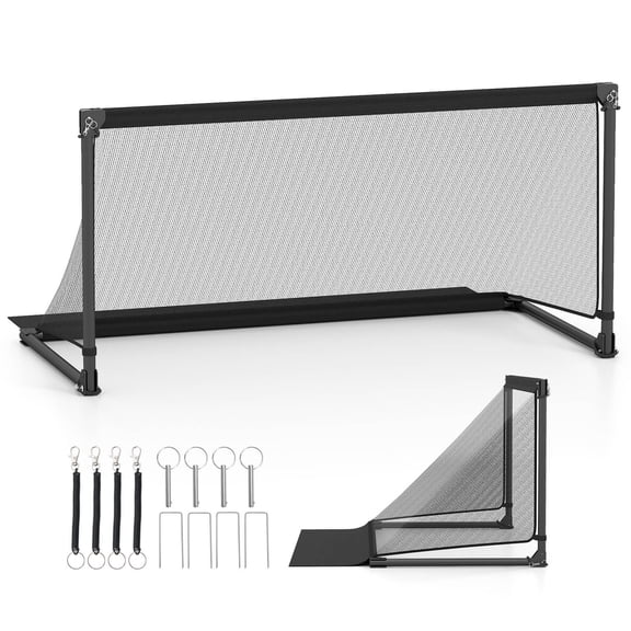 Costway 5ft x 2.5ft Portable POP Up Toddler Soccer Net with Metal Frame, 4 Ground Stakes