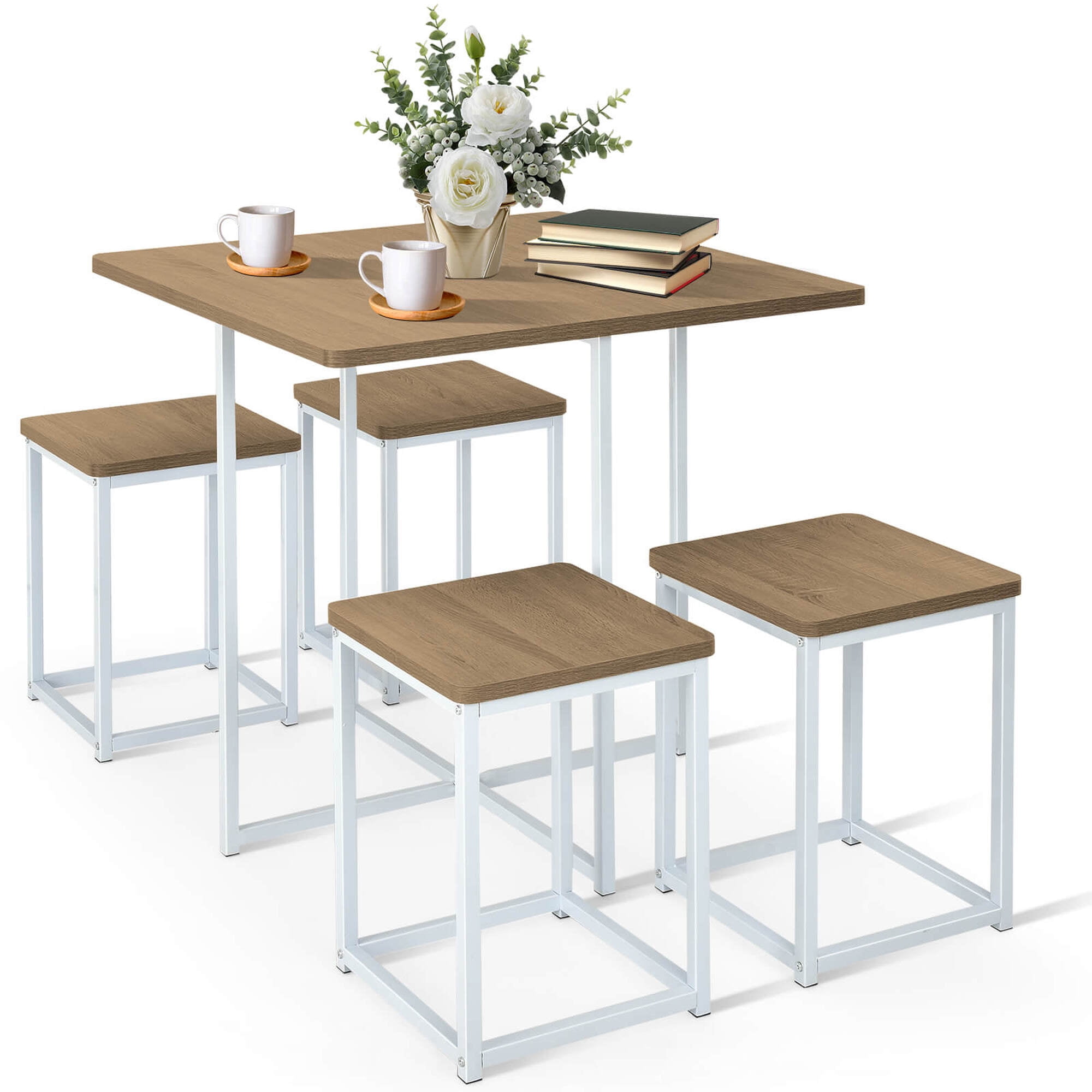 Costway 5pcs Compact Dining Set - Kitchen Chairs, Simple Costway 5pcs Compact Dining Set - Kitchen Chairs, Simple