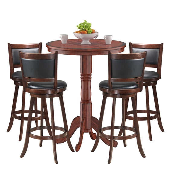 Costway 5pcs Pub Table Set 30'' Round Bar Height Table & 4pcs Swivel Bar Stools
