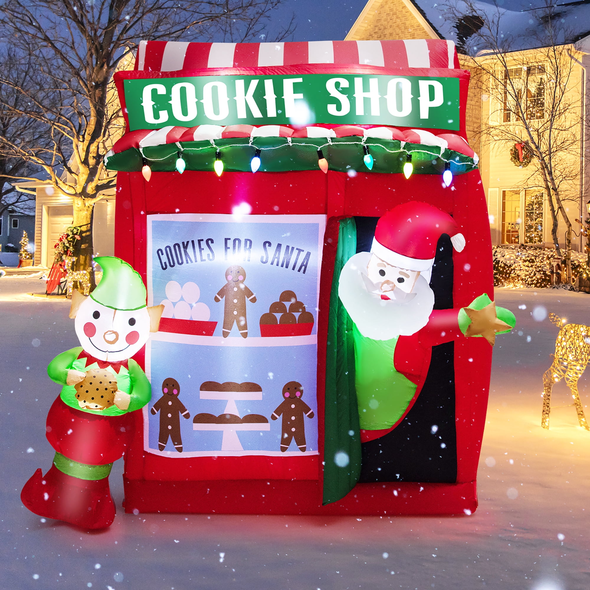 Costway 6.3 FT Inflatable Gingerbread Cookie Shop with Santa ...