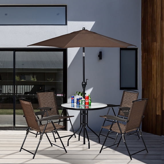 Costway 6.3ft Outdoor Patio Umbrella Sunshade Cover Garden Market Cafe Crank Tilt Brown