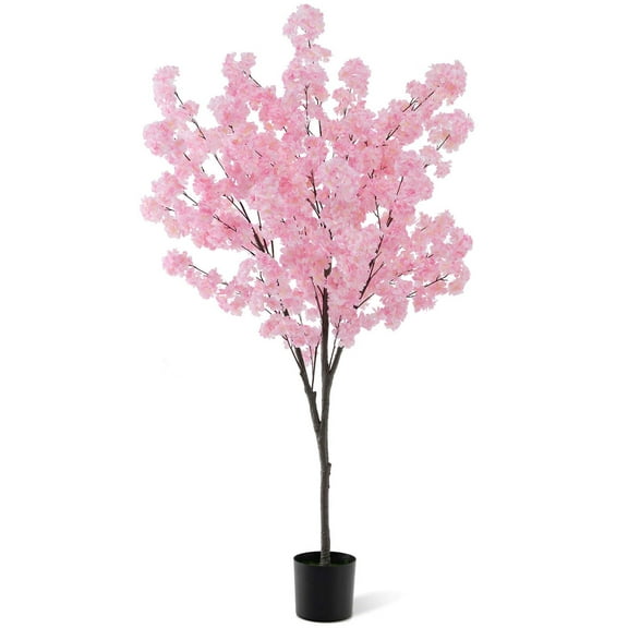 Costway 6.5 FT 1 PCS Tall Artificial Cherry Blossom Tree with 900 Pink Flowers Cement-filled