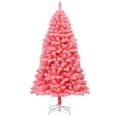 thumbnail image 1 of Costway 6.5ft Snow Flocked Hinged Artificial Christmas Tree w/ Metal Stand Pink, 1 of 10