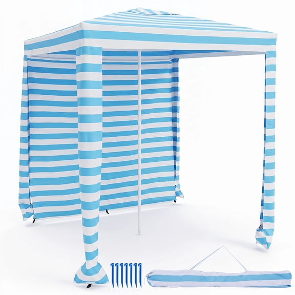 Costway 6.6' x 6.6' Foldable Beach Cabana Easy-Setup Beach Canopy W/ Carry Bag Blue