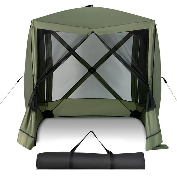 Costway 6.7 FT x 6.7 FT 4-Panel Pop up Camping Gazebo Quick-Set with 2 Sunshade Cloths Green