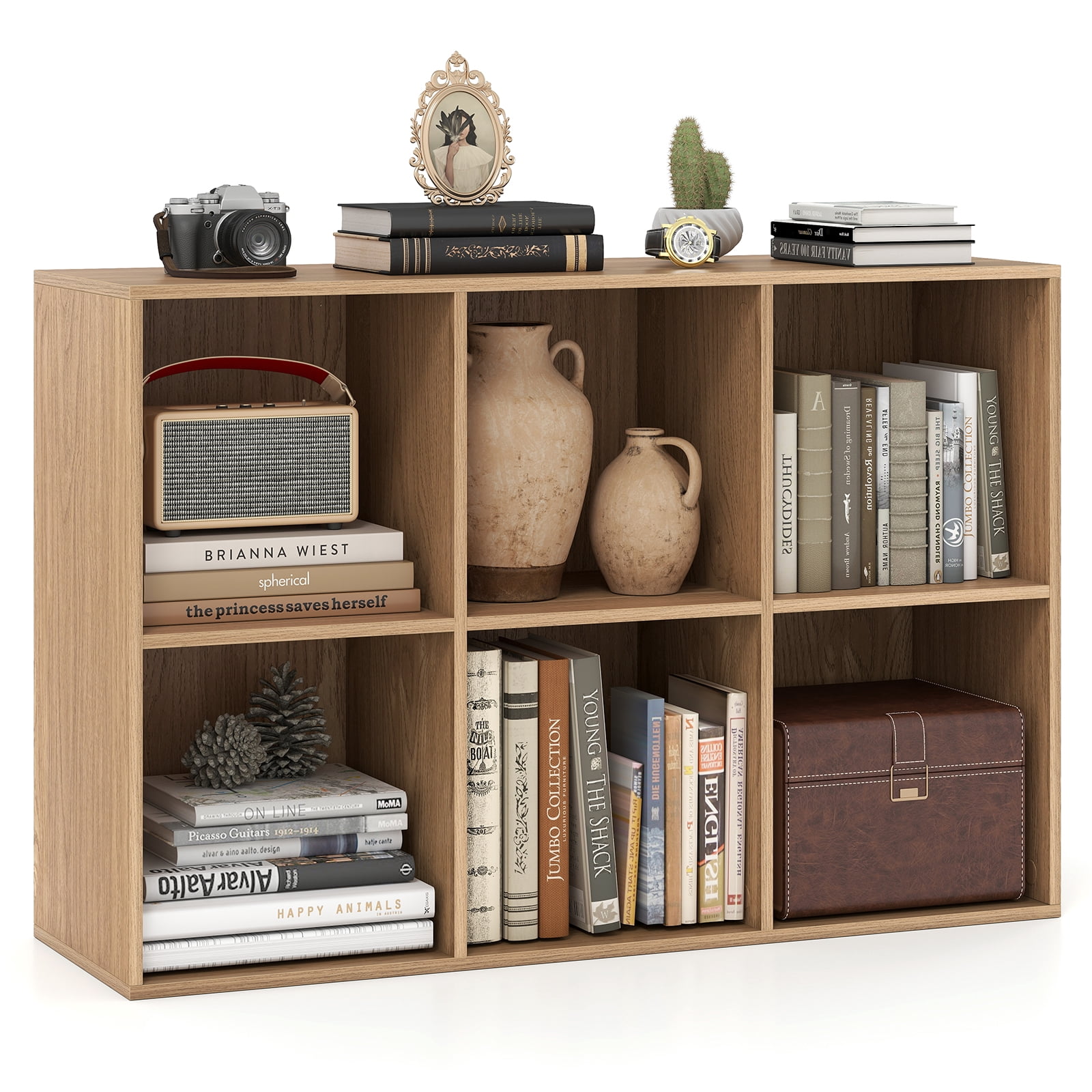 Costway 6-Cube Bookcase Modern 3-Tier Storage Organizer Horizontal Vertical Bookshelf Natural