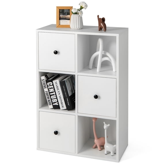 Costway 6-Cube Bookcase Storage Organizer with 3 Open Cubes 3 Drawers for Home Office White