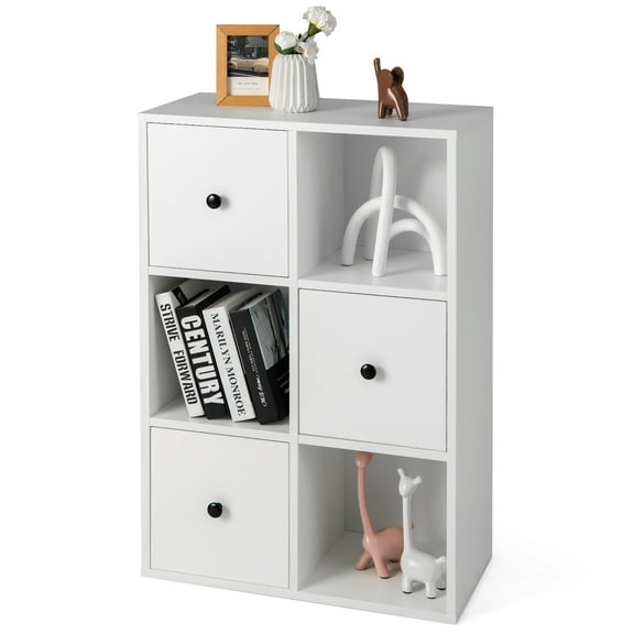 Costway 6-Cube Bookcase Storage Organizer with 3 Open Cubes 3 Drawers for Home Office White