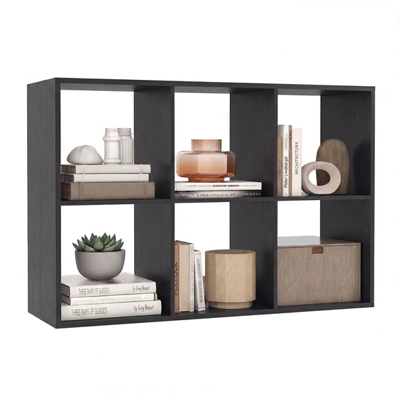 Costway 6-Cube Bookshelf, Modern Cubby Bookcase with Back Guardrail & Anti-tipping Kits Black