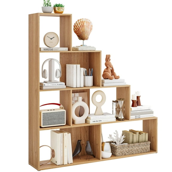 Costway 6 Cubes Ladder Shelf Freestanding Corner Bookshelf Storage Bookcase Display Rack