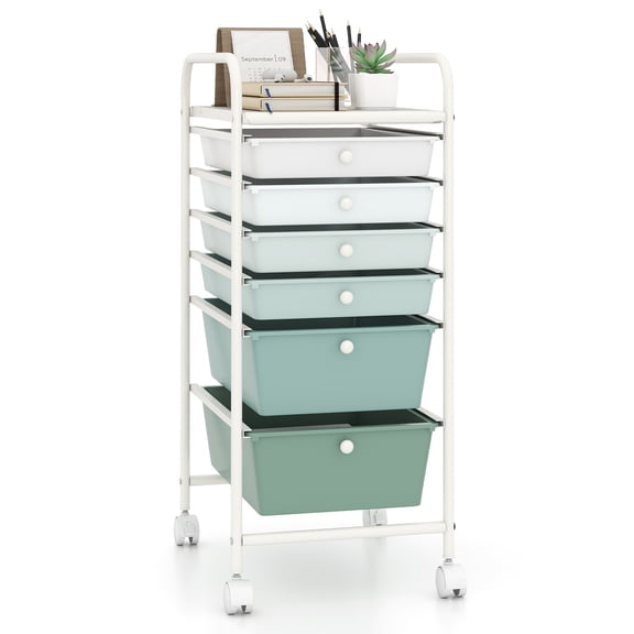 Costway 6-Drawer Rolling Art & Craft Storage Cart with Removable Drawers & Metal Frame, Lockable Wheels Gradient Green
