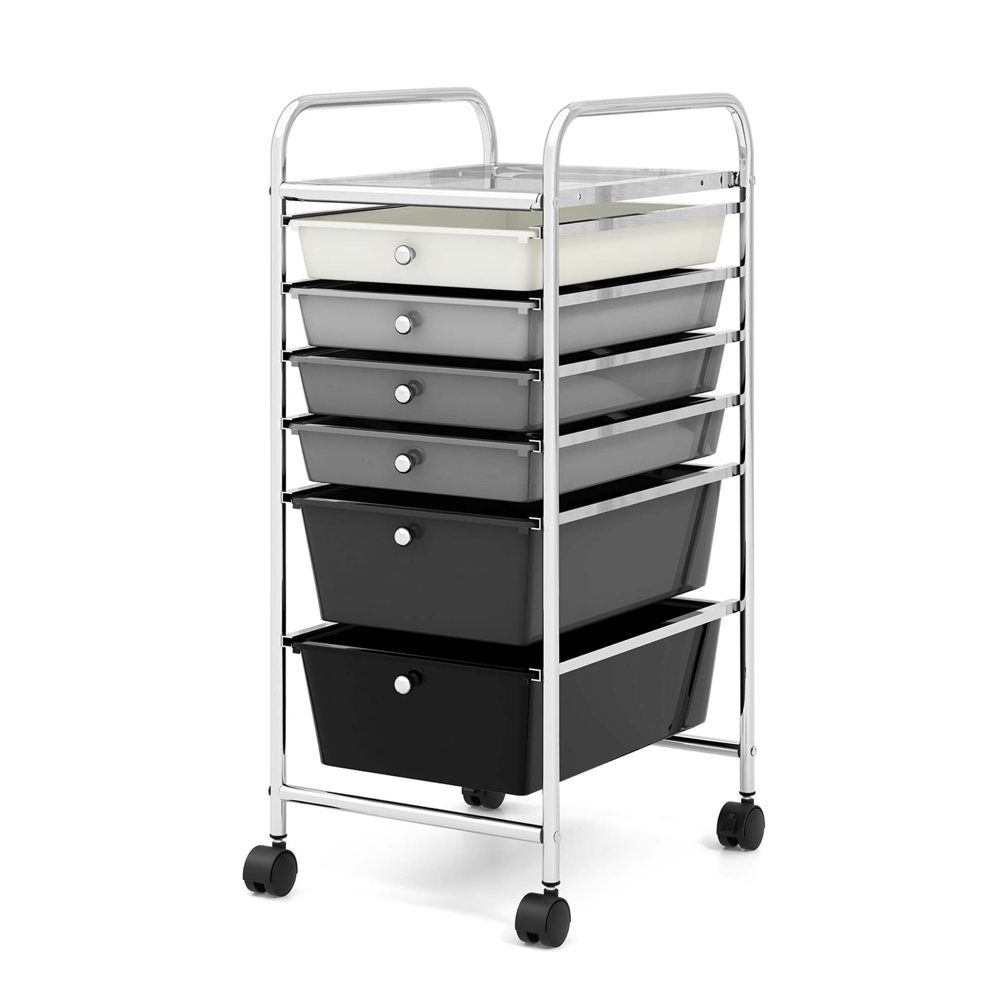 Mixed Black 6-Drawer Rolling Storage Cart with Steel Frame