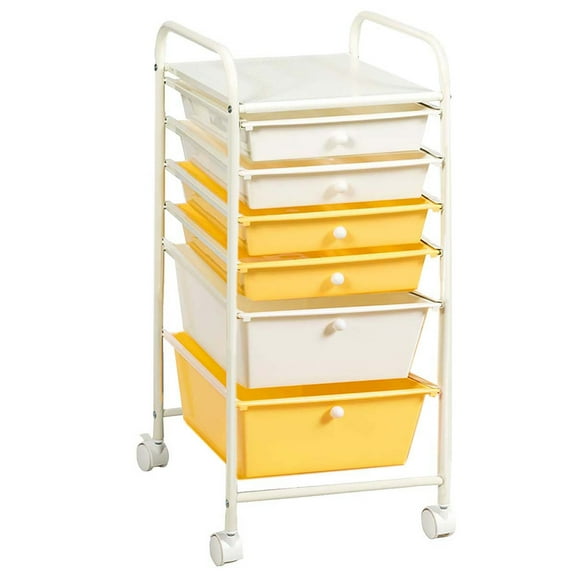 Costway 6 Drawer Rolling Storage Cart Scrapbook Paper Office Organizer Yellow