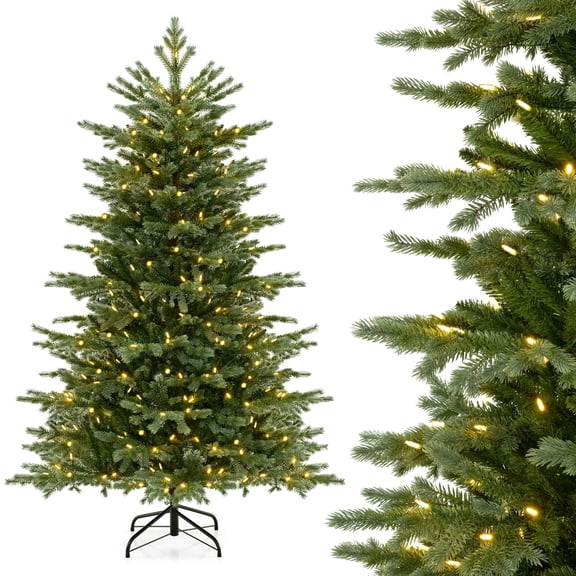 Costway 6 FT Artificial Christmas Tree with 2116 Lush PVC & PE Tips 300 LED Lights