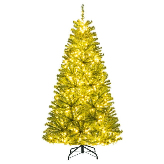 Costway 6 FT Artificial Christmas Tree with 680 Branch Tips, 700 Warm White LED Lights