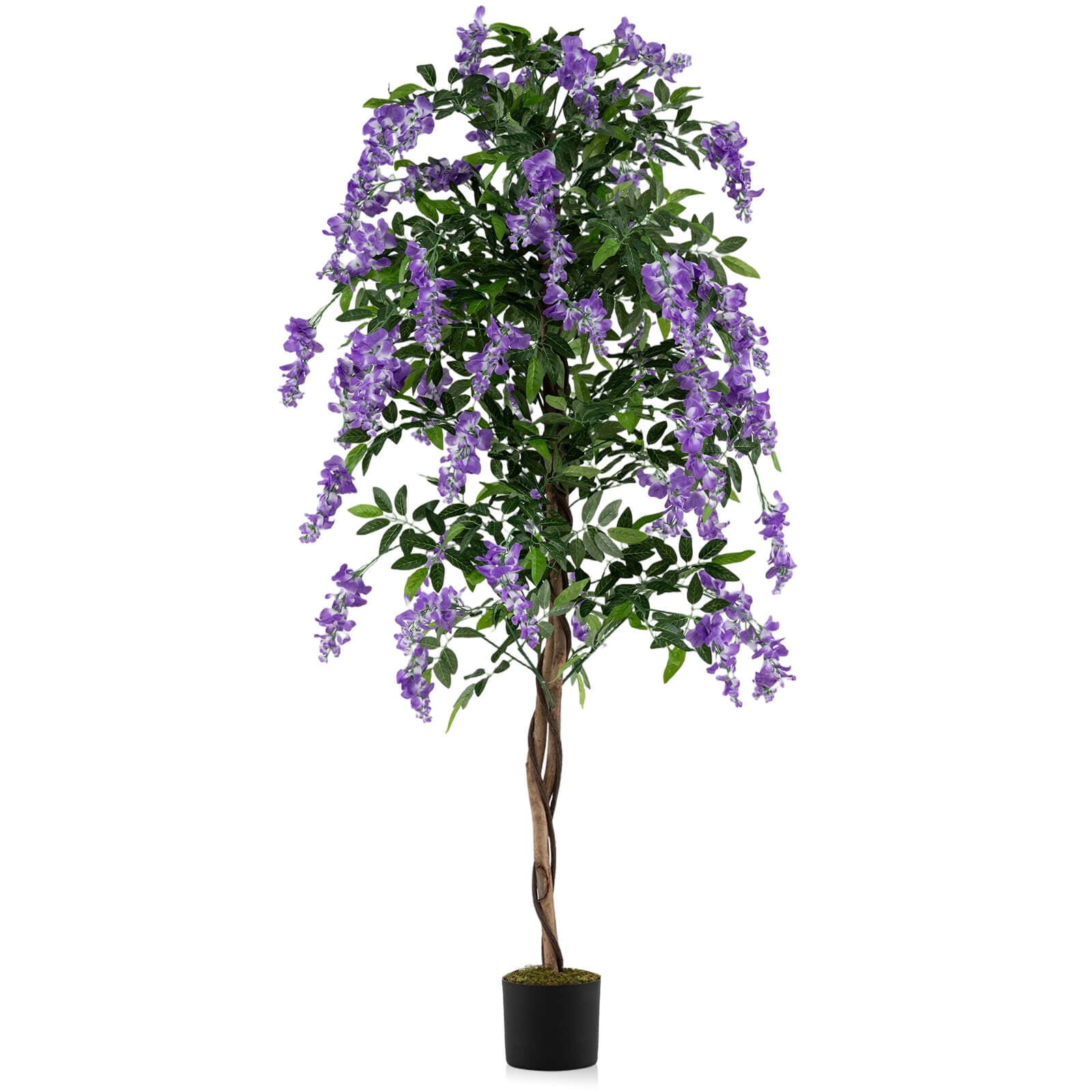 Costway 6 FT Artificial Wisteria Tree Set of 1 with Natural Trunks Purple Lifelike Flowers for Porch