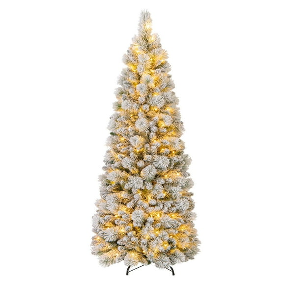 Costway 6 FT Flocked Christmas Tree with Pine Needles 517 Branch Tips 170 LED Lights