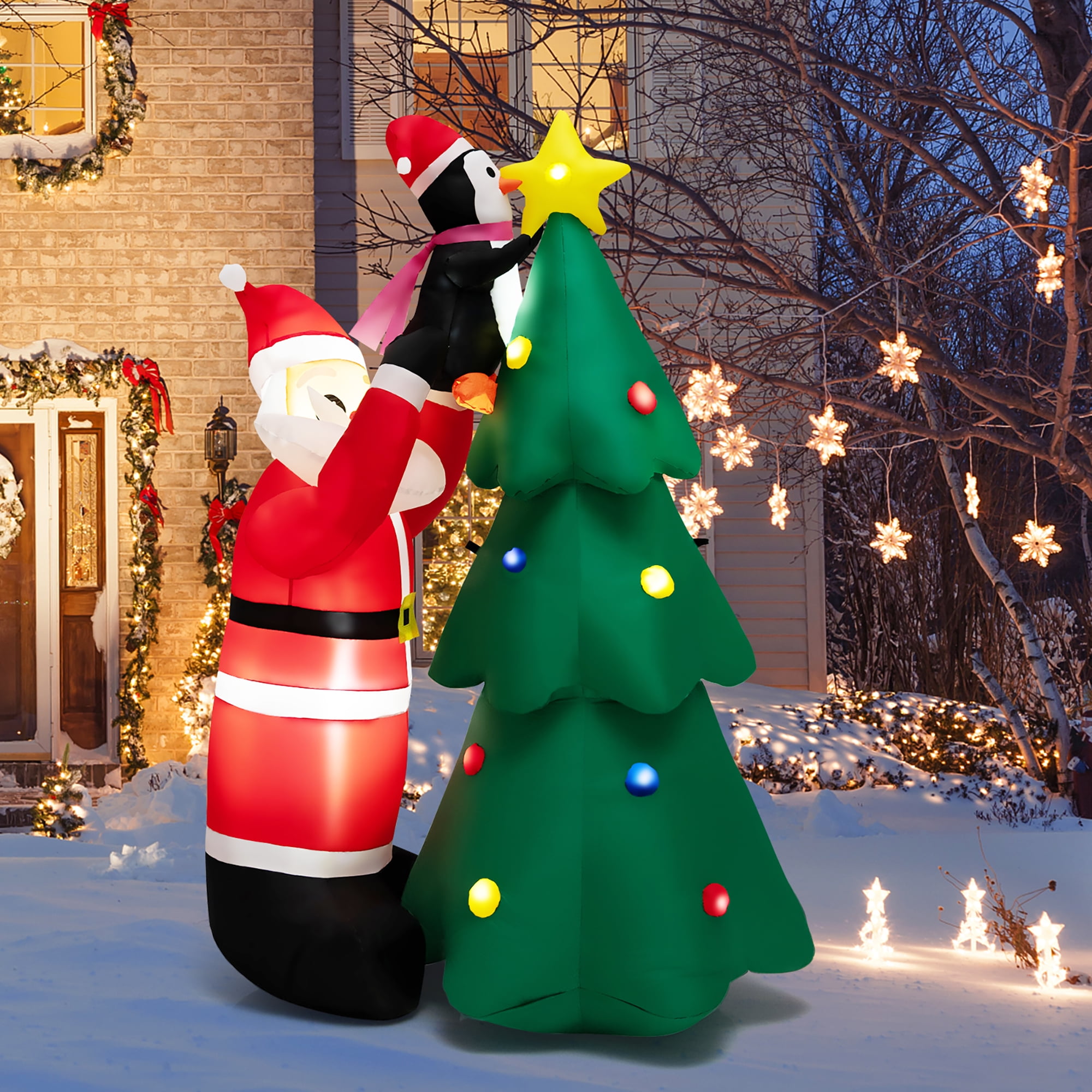 Costway 6 FT Inflatable Christmas Tree & Santa Claus w/ LEDs & Air ...