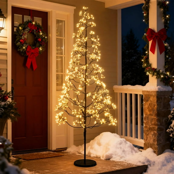 Costway 6 FT Lighted Alpine Tree with 1500 White LED Lights, Weighted Base for Christmas