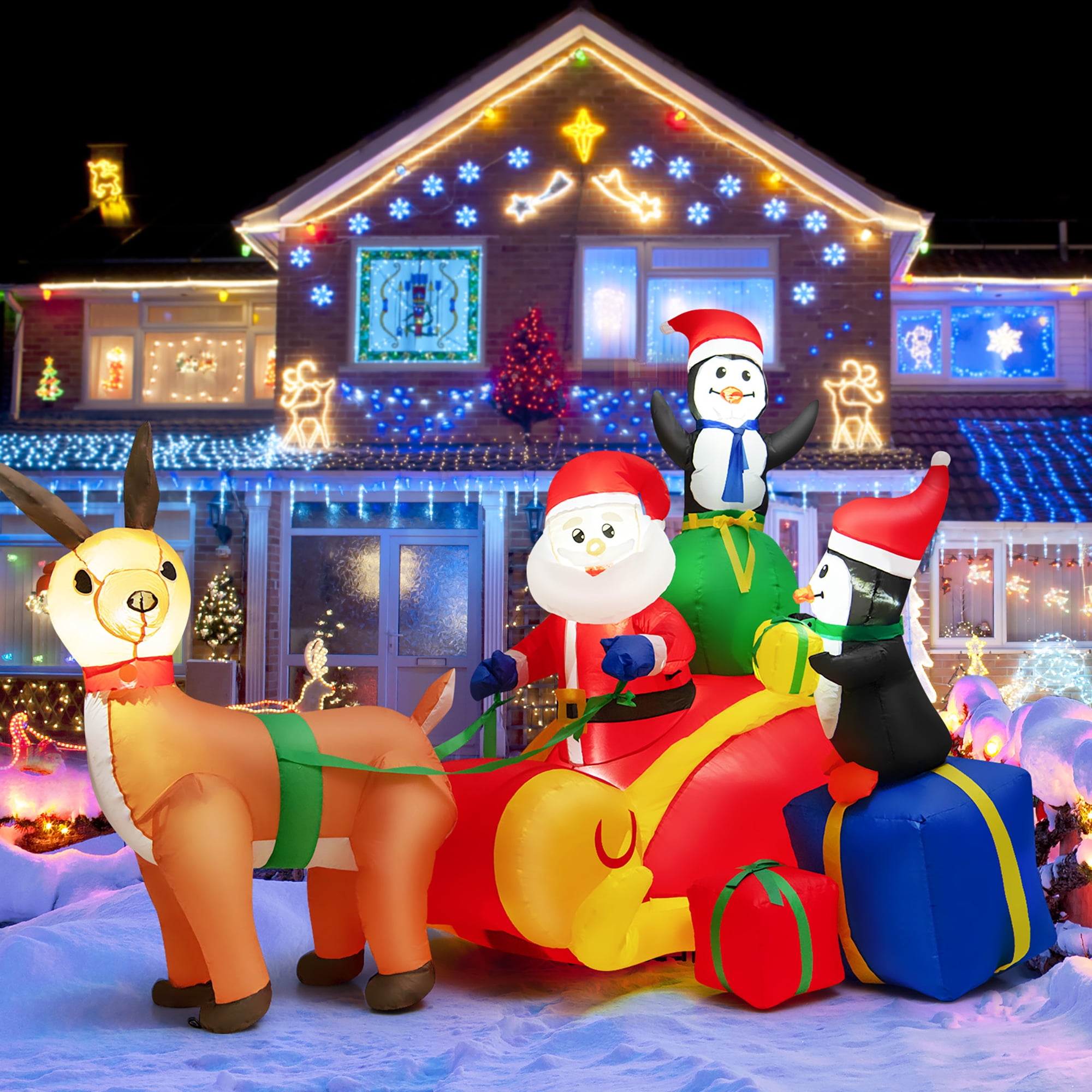 Costway 6 FT Outdoor Inflatable Santa Claus Driving Reindeer Costway 6 FT Outdoor Inflatable Santa Claus Driving Reindeer