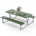 thumbnail image 1 of Costway 6 FT Picnic Table Bench Set Outdoor Dining Table & 2 Benches with Metal Frame Green, 1 of 11