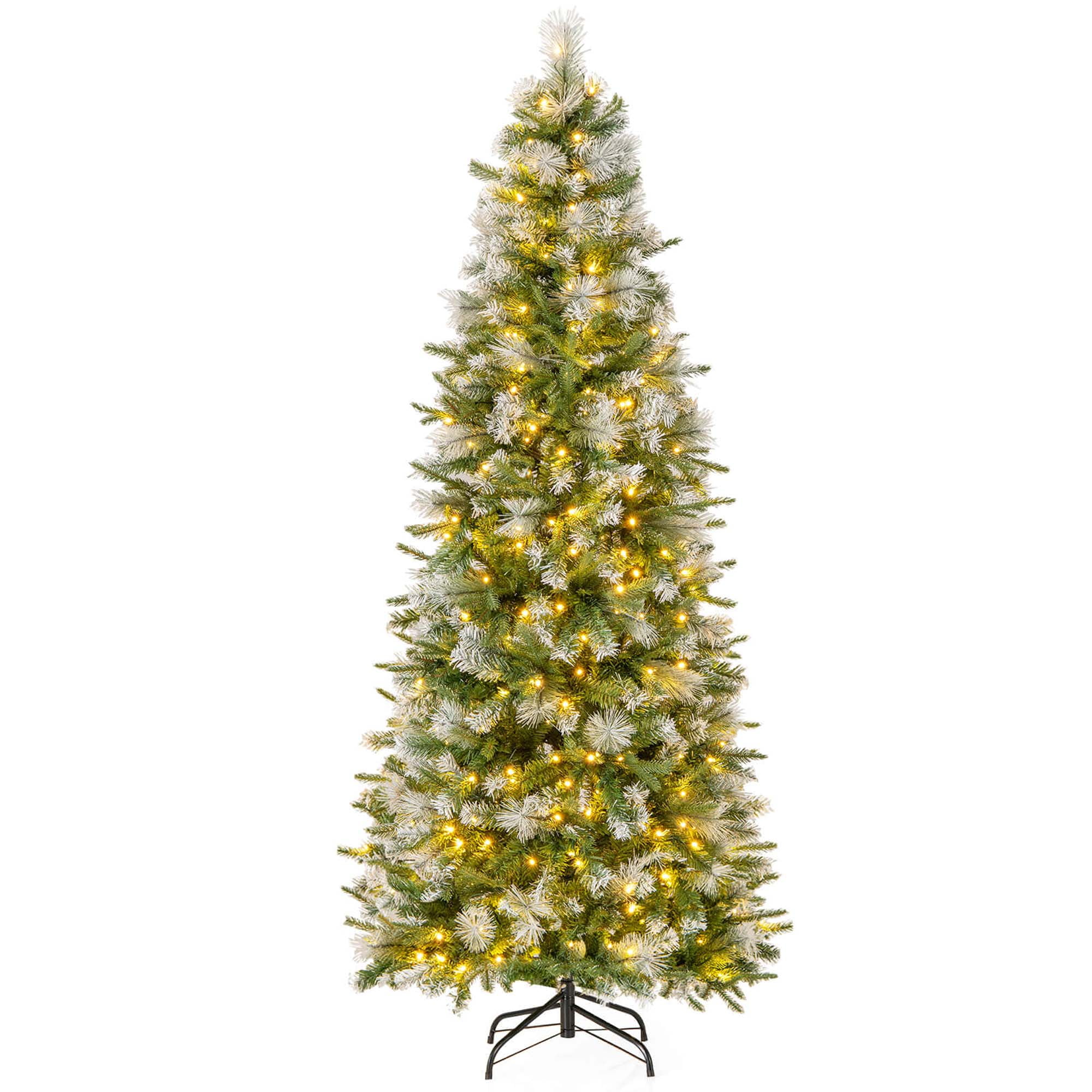 9-Piece Christmas Village Set - 4 LED Lighted Houses & 5 Frosted Trees For Tabletop Winter Decor