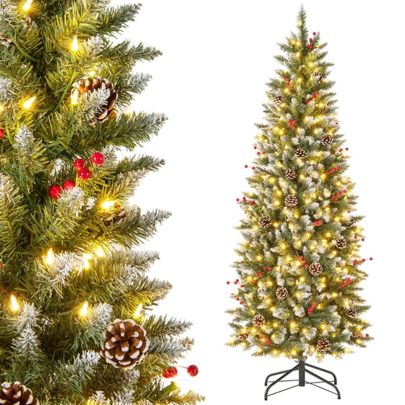 Costway 6 FT Pre-Lit Artificial Christmas Tree with 618 Snowy Branch Tips 280 LED Lights