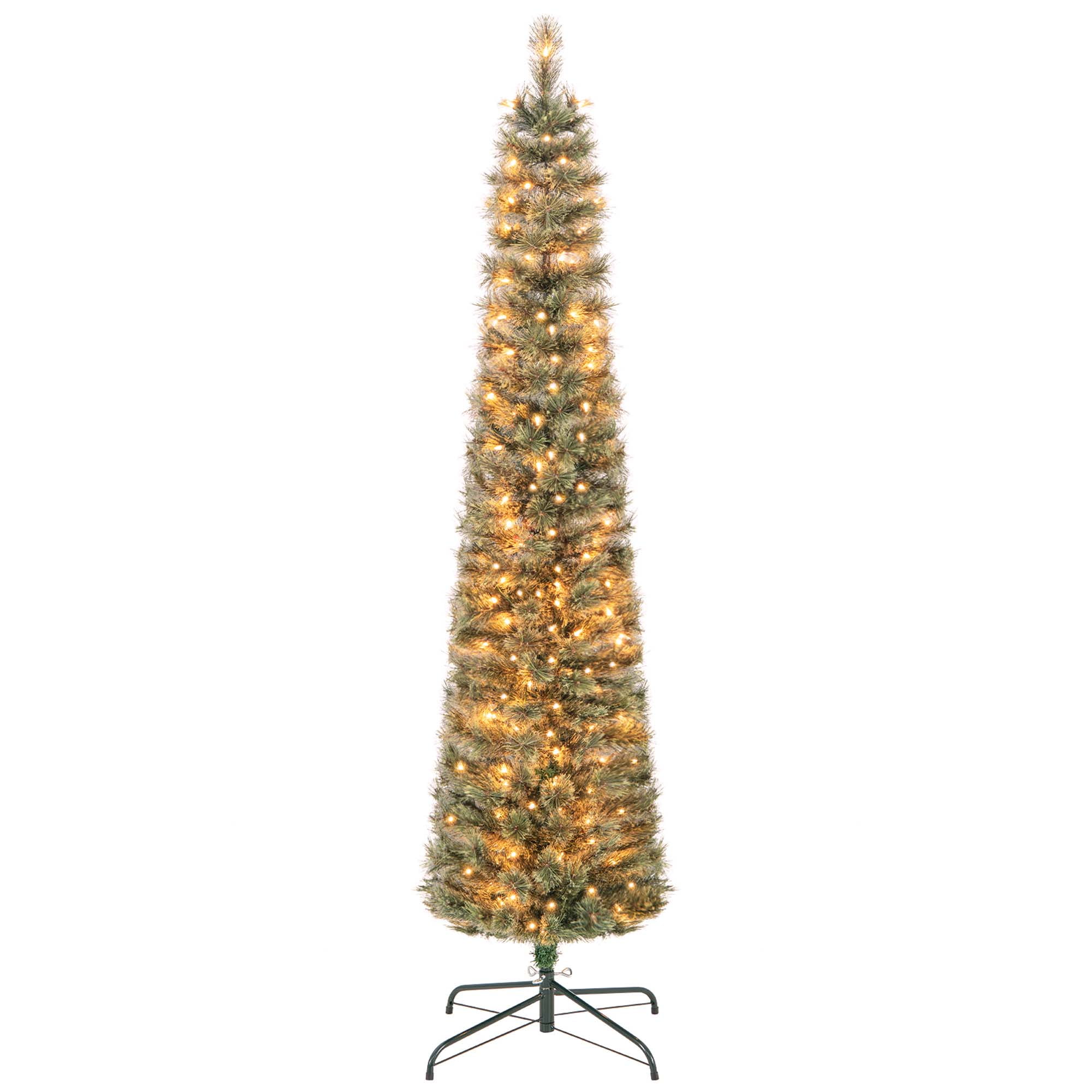 Costway 6 FT PreLit Pencil Christmas Tree Xmas Decoration with Pine Needles & 105 Lights