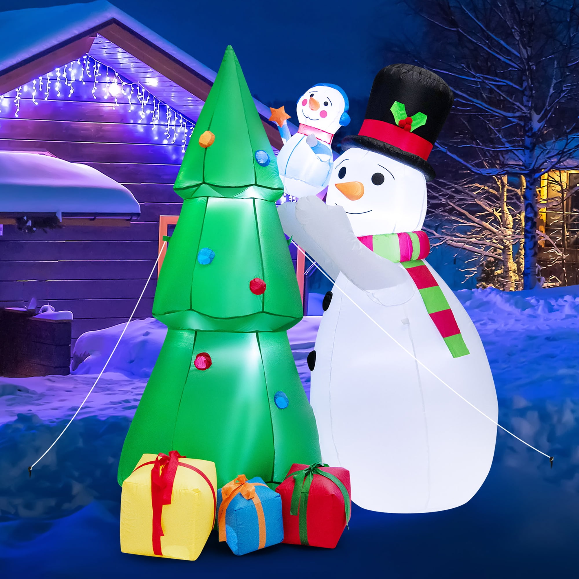 Costway 6 FT Tall Inflatable Snowman and Tree Set Christmas Decoration ...