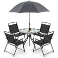thumbnail image 1 of Costway 6 PCS Patio Dining Set Folding Chairs Glass Table Umbrella Garden Grey + Black, 1 of 11